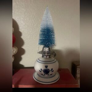 Repurposed Old Vintage  Oil Lamp Bottle Brush Tree